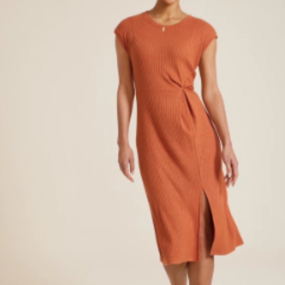Maurices NEW Rust 24/7 Knot Front Ribbed Short Sleeve Romantic Midi Dress Sz 2X
